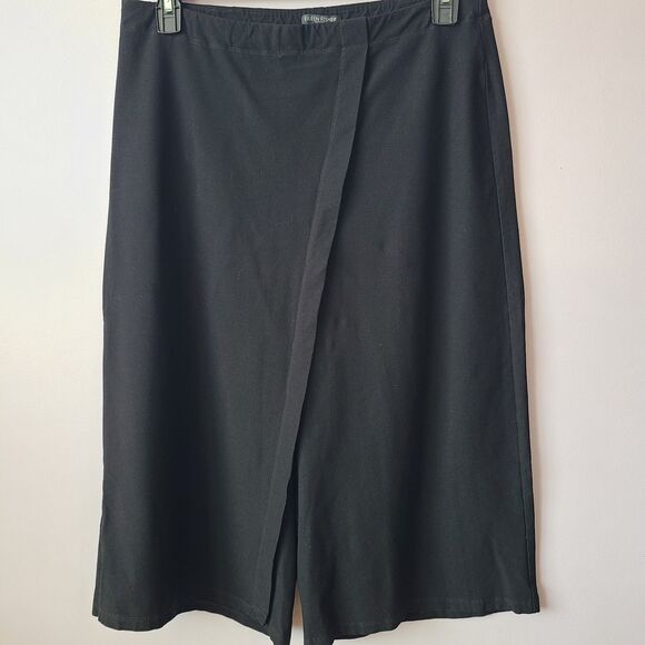 Eileen Fisher Sarong/Overlay Wide Leg Crop Pants Black Size PL - Picture 1 of 6